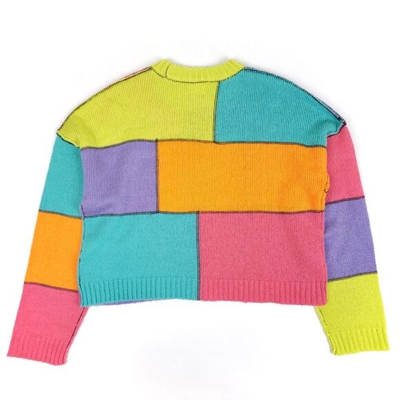 RAGGED PRIEST Dunce Colorblock Knit Sweater Oversized Lime Patchwork Womens XS - Picture 6 of 8